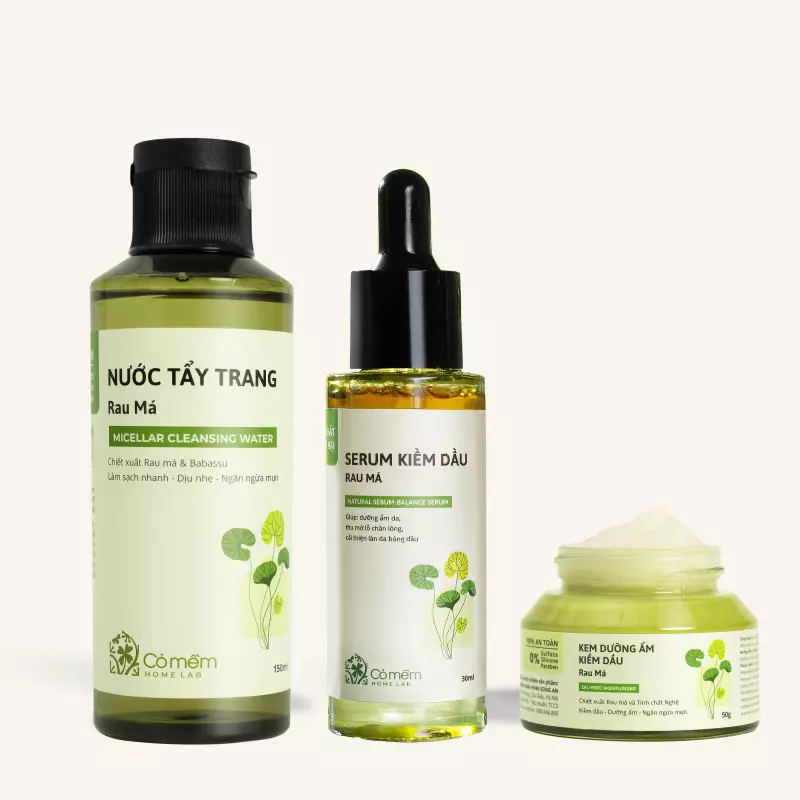 Combo Nước Tẩy Trang Rau Má + Serum Kiềm Dầu Rau Má + Kem Dưỡng Rau Má
