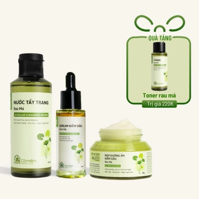 Combo Nước Tẩy Trang Rau Má + Serum Kiềm Dầu Rau Má + Kem Dưỡng Rau Má