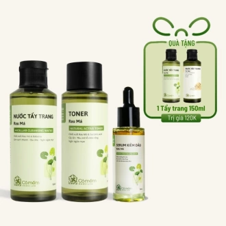 Combo Nước Tẩy Trang Rau Má Toner Rau Má Serum Kiềm Dầu Rau Má