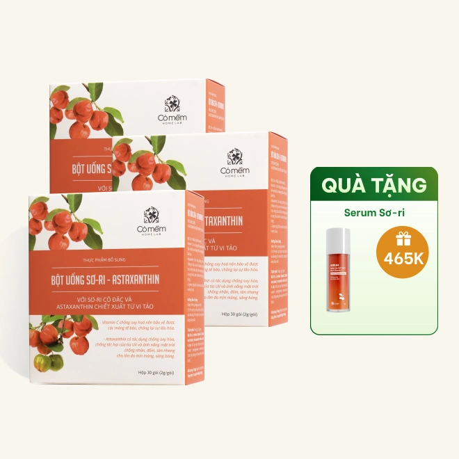 Combo 3 Hộp Bột Uống Vitamin C Sơ-ri & Astaxanthin Hỗ Trợ Trẻ Hoá Da