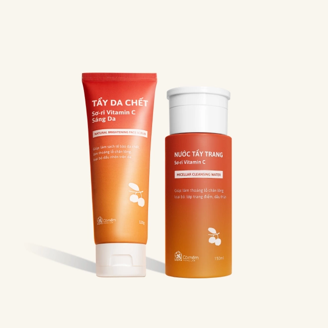 Combo 2 Bước Tẩy Trang Và Tẩy Da Chết Mặt Sơ-ri Vitamin C