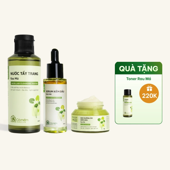 Combo Chăm Sóc Da Rau Má Tẩy Trang, Serum, Kem Dưỡng