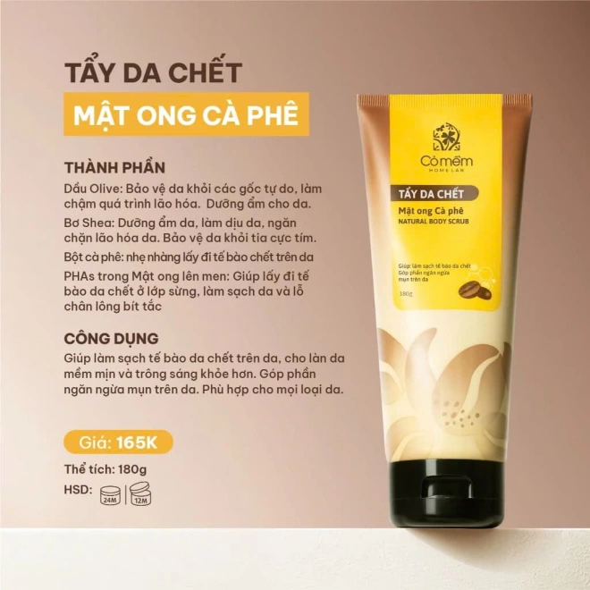 Combo Làm Sạch Da Body Sữa Tắm Và Tẩy Da Chết Mật Ong Cà Phê