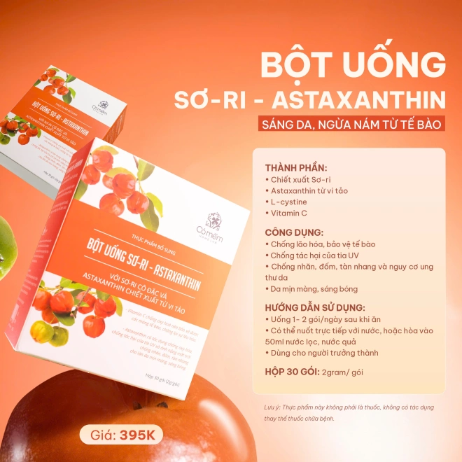 Bột Uống Sơ-ri & Astaxanthin Giúp Sáng Da Ngừa Nám