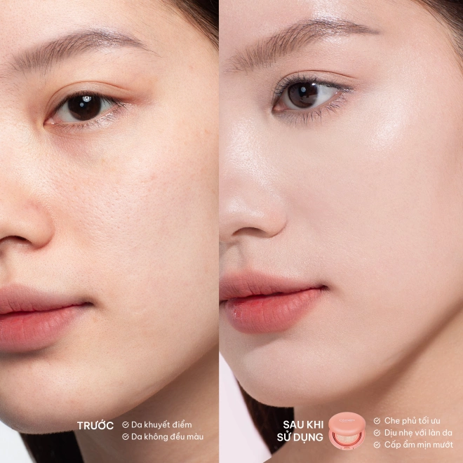 Bộ Đôi Trang Điểm Tự Nhiên Cushion Phấn Nước & Kem Trang Điểm Thủy Tinh