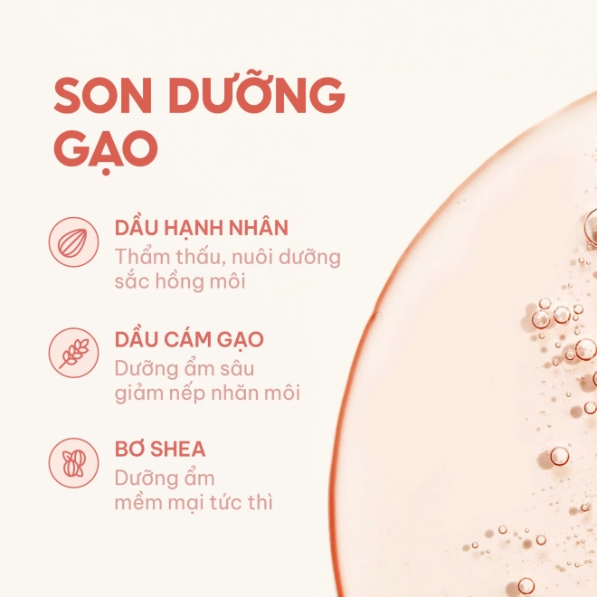 Son Dưỡng Gạo - 3 Lựa Chọn Hồng/ Cam/ Không Màu