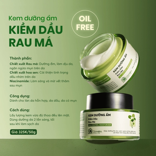 Kem dưỡng ẩm kiềm dầu Rau má dành cho da dầu mụn