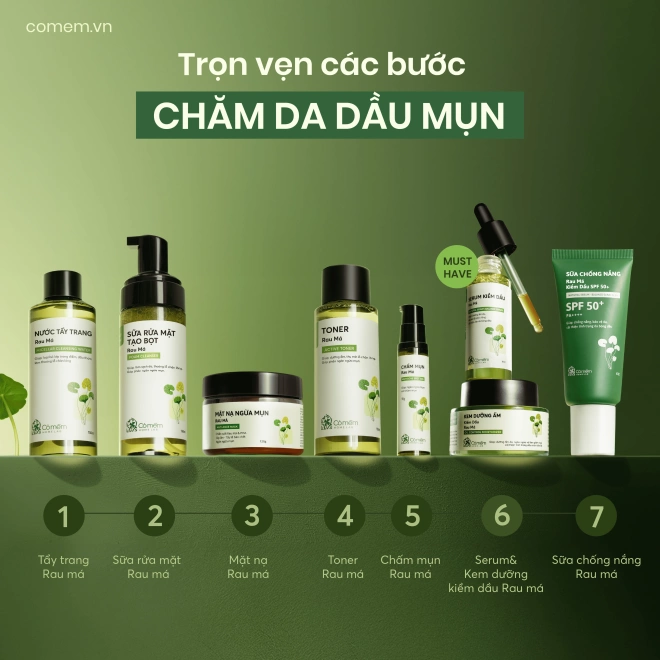 Bộ chăm sóc da chiết xuất Rau má dành cho da dầu mụn