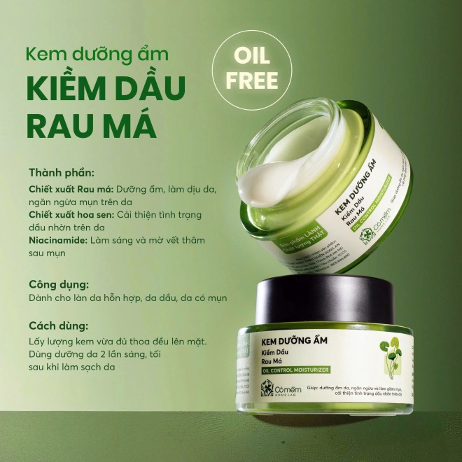 Kem dưỡng ẩm kiềm dầu Rau má dành cho da dầu mụn