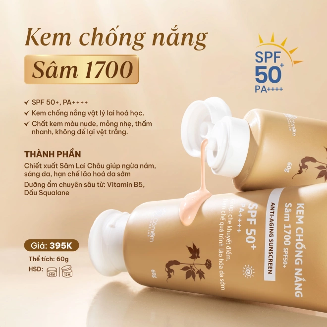 [SET QUÀ TẶNG] Bộ 3 Bước Kem Dưỡng, Serum Sâm Và Kem Chống Nắng Sâm 1700