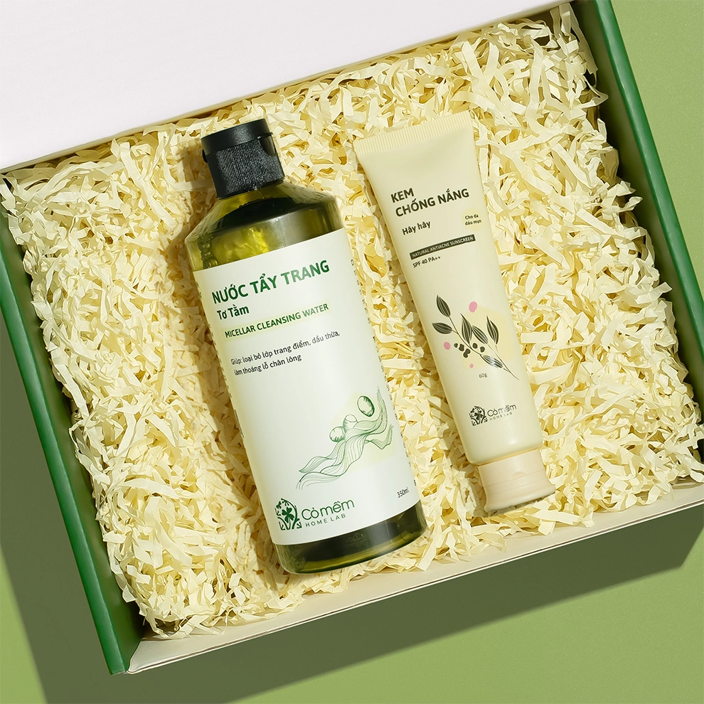 [SET QUÀ TẶNG] Bộ Đôi Tẩy Trang Tơ Tằm Và Kem Chống Nắng Hây Hây