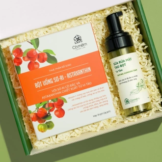 [SET QUÀ TẶNG] Bột Uống Sơ-ri & Astaxanthin, Sữa Rửa Mặt Tơ Tằm