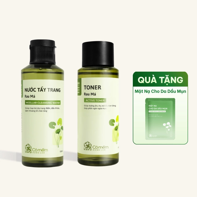 Combo 2 Sản Phẩm Bộ Chăm Sóc Da Rau Má Dưỡng Ẩm Kiềm Dầu