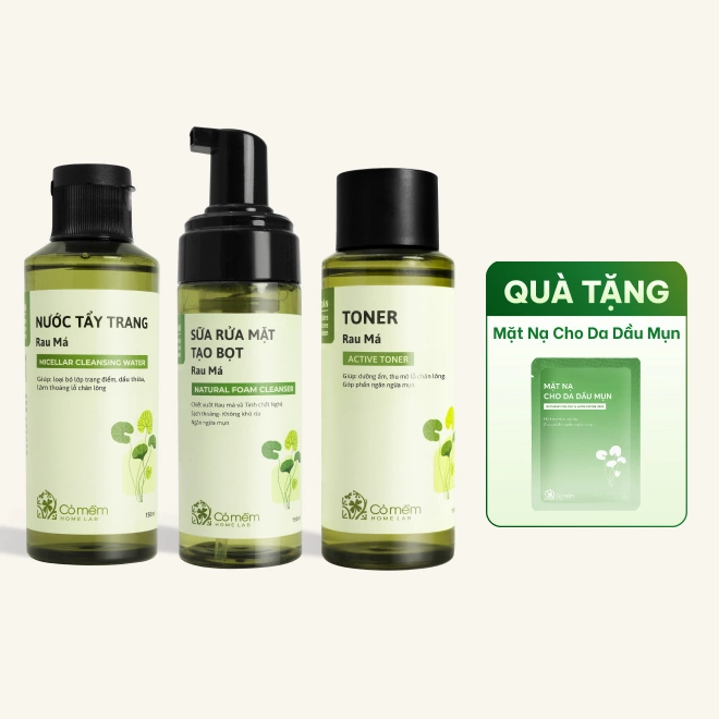 Combo 3 bước làm sạch chiết xuất Rau Má cho da dầu