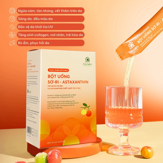 Bột Uống Sơ-ri & Astaxanthin Giúp Sáng Da, Ngừa Đốm Nâu