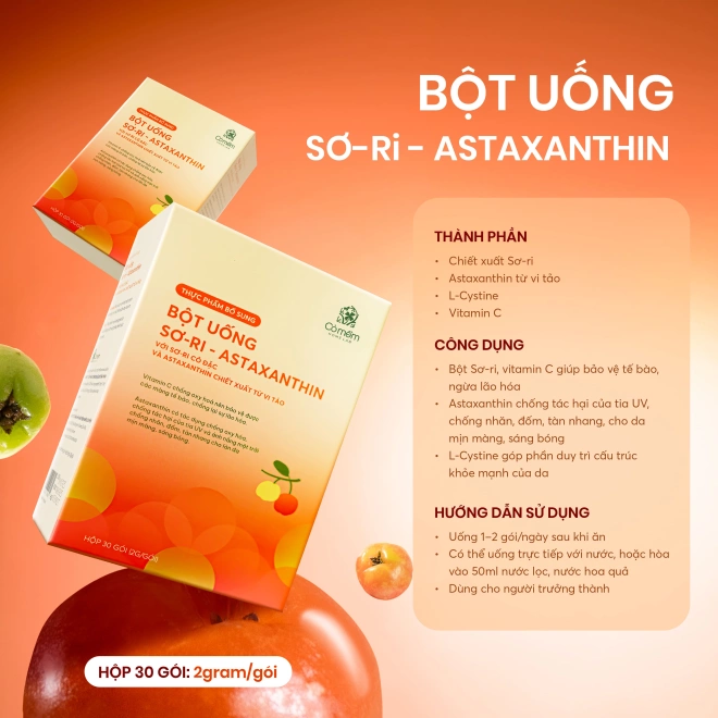 Bột Uống Sơ-ri & Astaxanthin Giúp Sáng Da, Ngừa Đốm Nâu