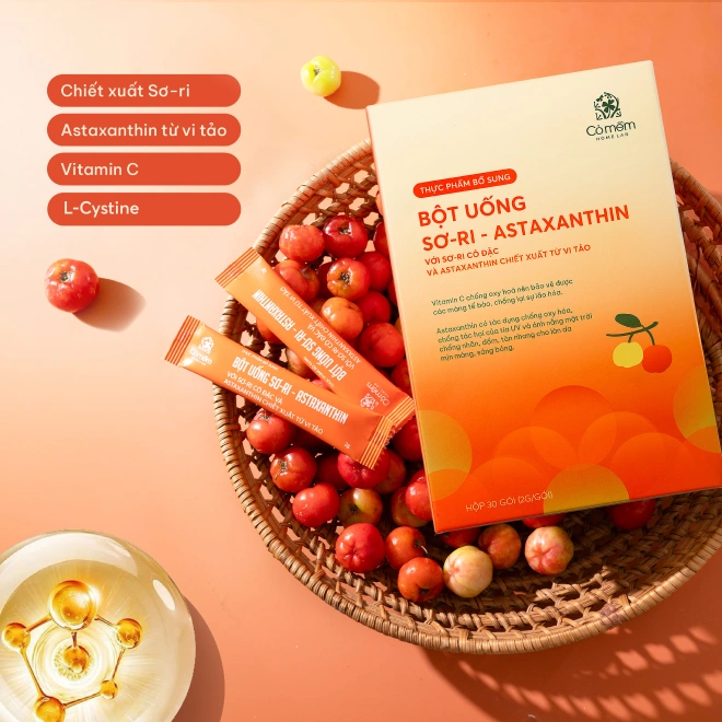 Bột Uống Sơ-ri & Astaxanthin Giúp Sáng Da, Ngừa Đốm Nâu
