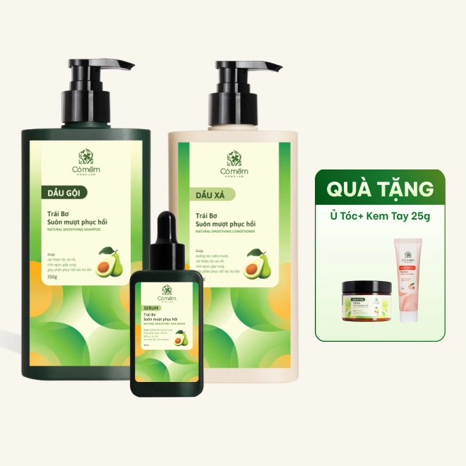 Trọn Bộ Chăm Sóc Tóc Suôn Mượt Phục Hồi Gội Xả Serum Trái Bơ