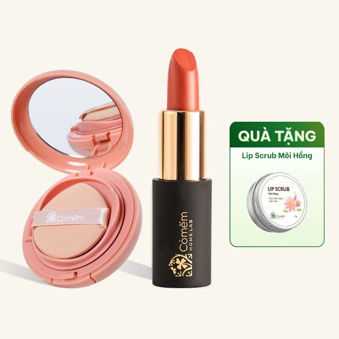 Combo Trang Điểm Son Lụa Diễm Mềm Mịn Và Phấn Nước Thuỷ Tinh