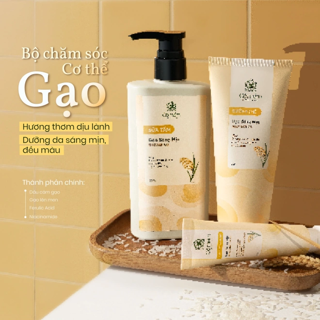 Combo Bộ Sữa Tắm Sữa Dưỡng Thể Hương Gạo Dưỡng Da