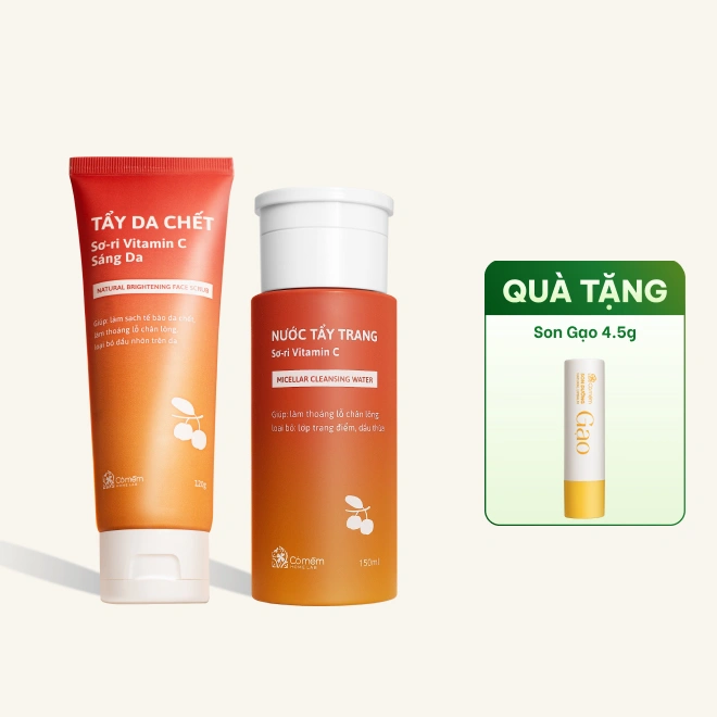 Combo 2 Bước Tẩy Trang Và Tẩy Da Chết Mặt Sơ-ri Vitamin C