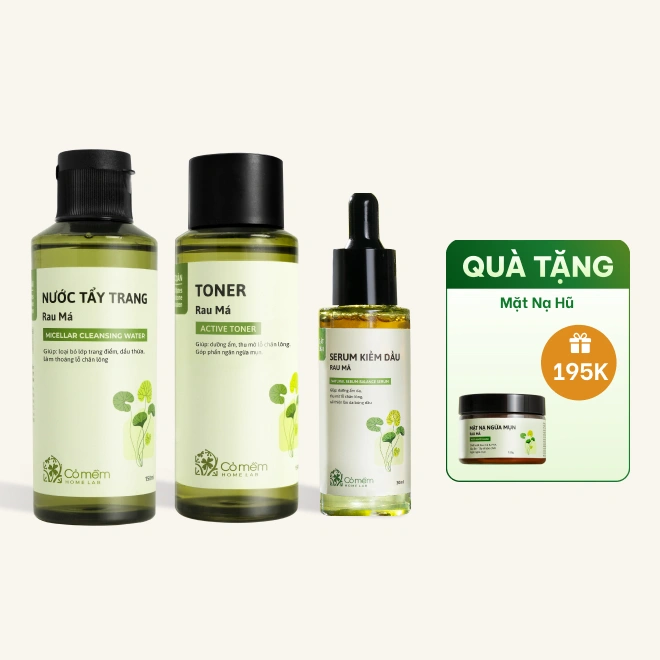 Combo Nước Tẩy Trang Rau Má Toner Rau Má Serum Kiềm Dầu Rau Má