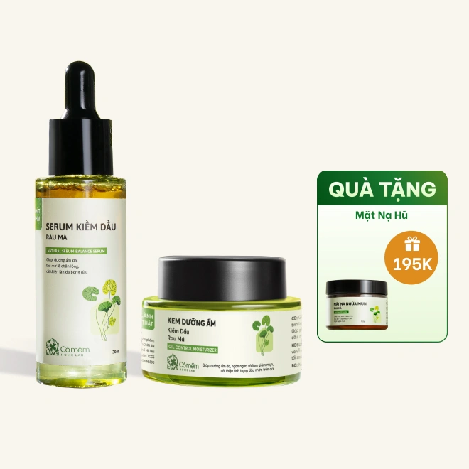 Combo Serum Kiềm Dầu Rau Má Và Kem Dưỡng Rau Má