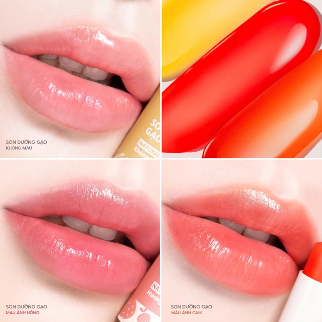 Son Dưỡng Gạo - 3 Lựa Chọn Hồng/ Cam/ Không Màu