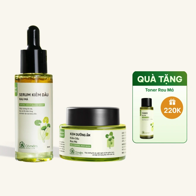 Combo Serum Kiềm Dầu Rau Má Và Kem Dưỡng Rau Má
