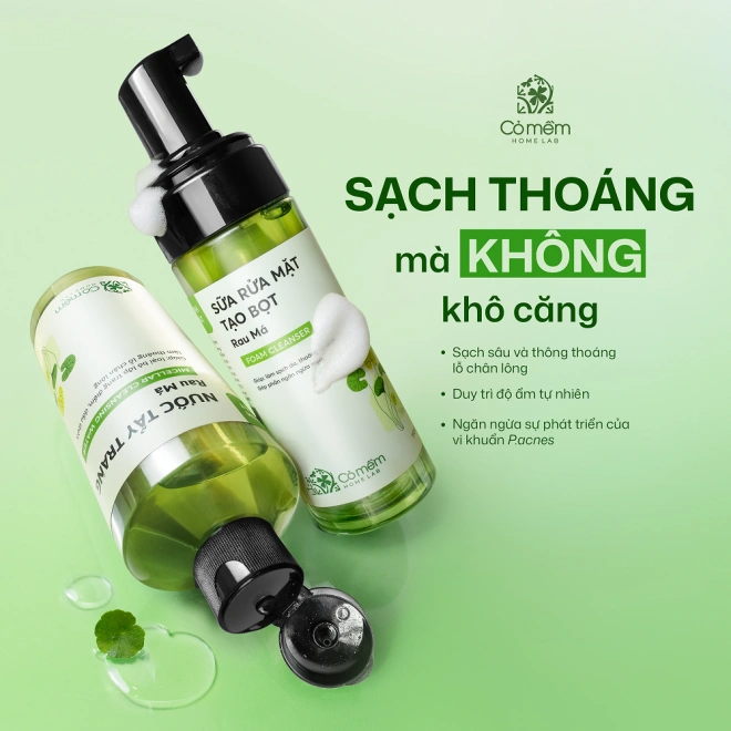Combo Chăm Sóc Da 2 Bước Nước Tẩy Trang Và Bọt Rửa Mặt Rau Má