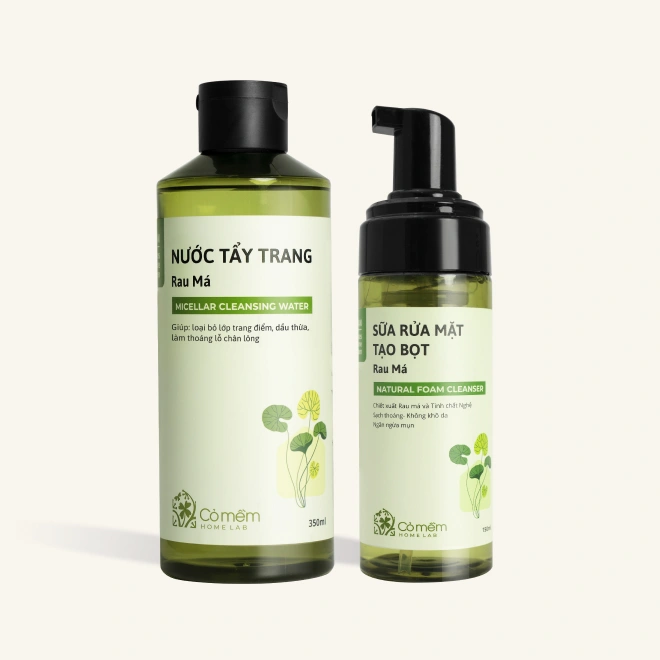 Combo Chăm Sóc Da 2 Bước Nước Tẩy Trang Và Bọt Rửa Mặt Rau Má