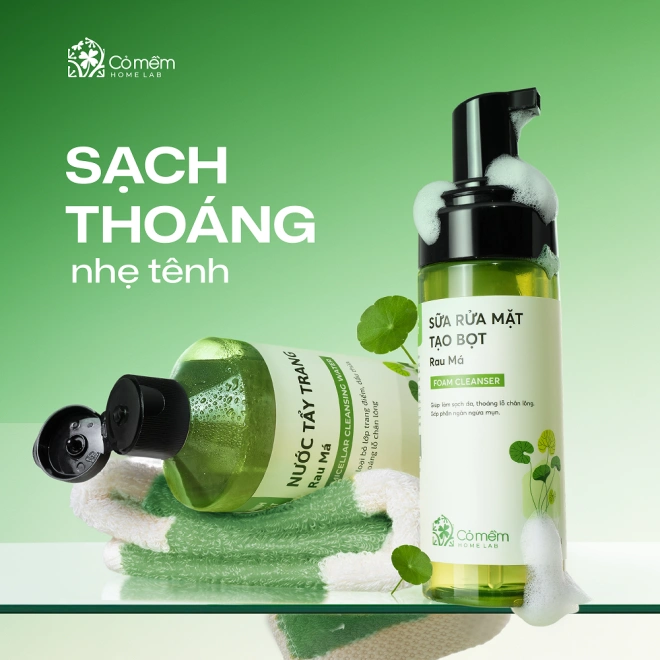 Combo Chăm Sóc Da 2 Bước Nước Tẩy Trang Và Bọt Rửa Mặt Rau Má
