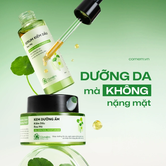 Combo Serum Kiềm Dầu Rau Má Và Kem Dưỡng Rau Má