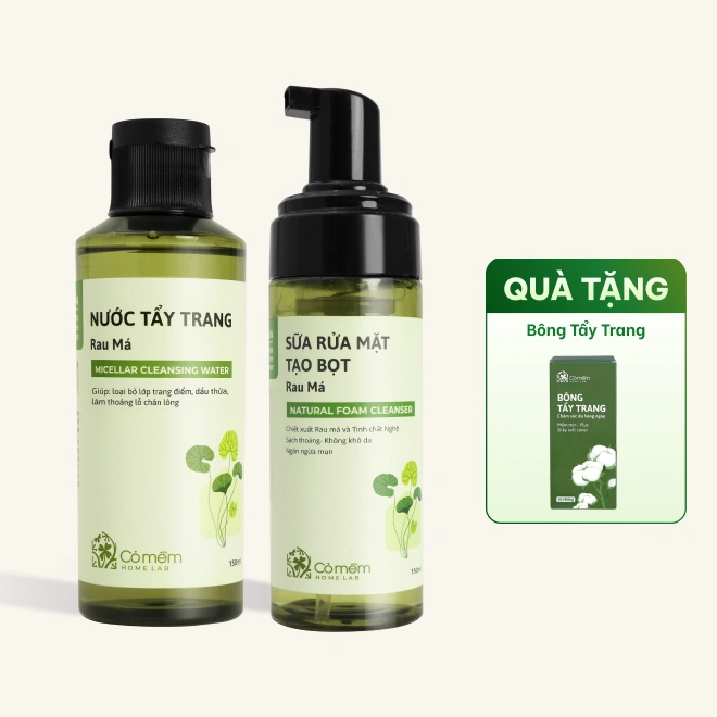 Combo Chăm Sóc Da 2 Bước Nước Tẩy Trang Và Bọt Rửa Mặt Rau Má