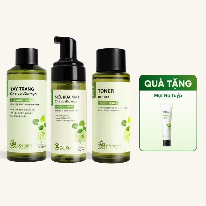 Combo 3 Bước Làm Sạch Chiết Xuất Rau Má Cho Da Dầu