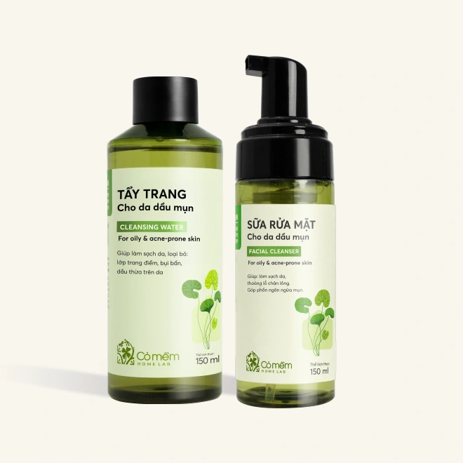 Combo Làm Sạch Nước Tẩy Trang Và Sữa Rửa Mặt Cho Da Dầu Mụn