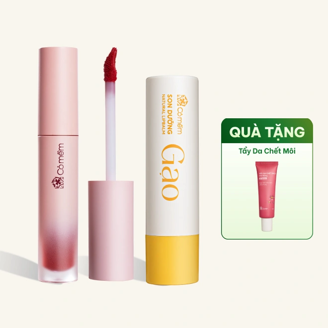 Combo Son Kem Bông Trang Điểm và Son Dưỡng Môi