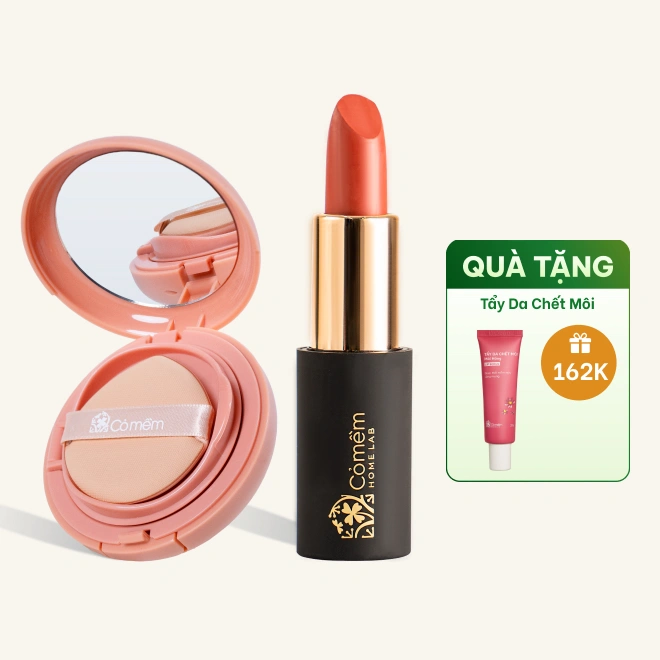 Combo Trang Điểm Son Lụa Diễm Mềm Mịn Và Phấn Nước Thuỷ Tinh