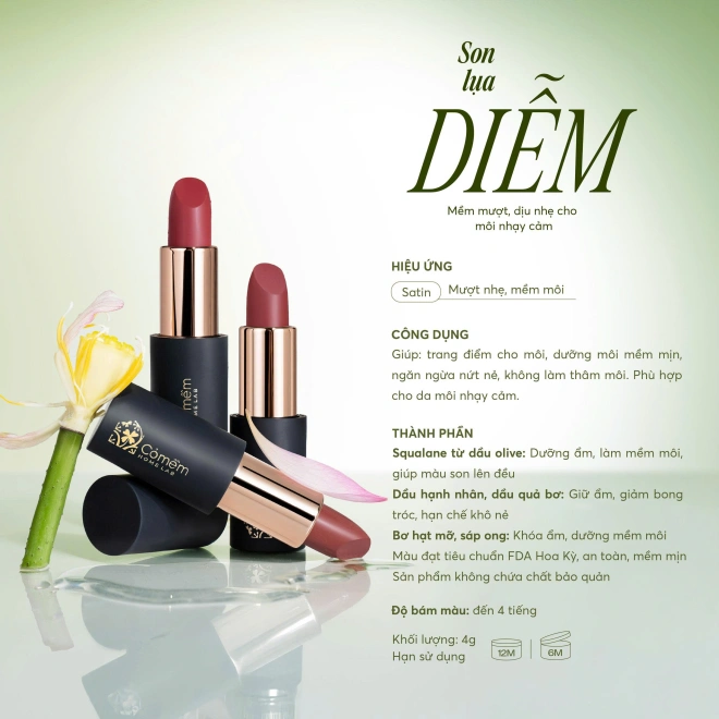Combo Trang Điểm Son Lụa Diễm Mềm Mịn Và Phấn Nước Thuỷ Tinh