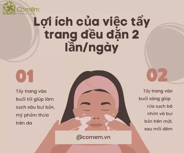 nên tẩy trang ngày mấy lần