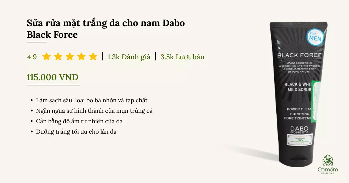 sữa rửa mặt trắng da cho nam