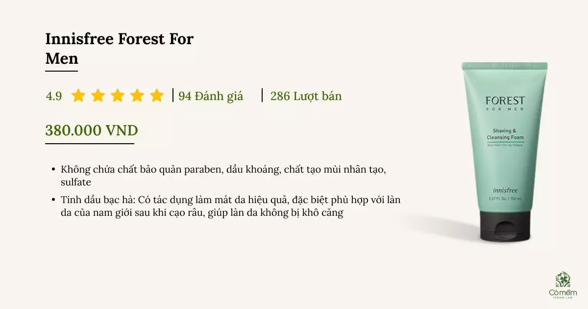 Sữa rửa mặt trắng da cho nam Innisfree Forest For Men